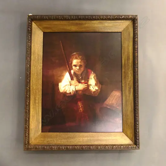 REMBRANDT PRINT; A GIRL WITH A BROOM 500x395mm