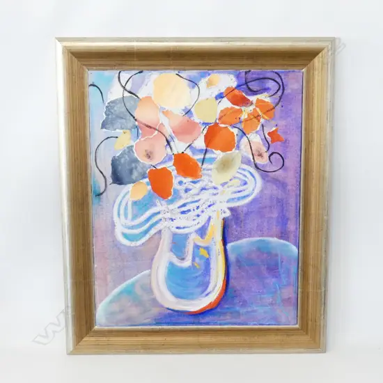 ARTIST UNKNOWN - ABSTRACT STILL LIFE - VASE OF FLOWERS - OIL ON CANVAS 510x405mm