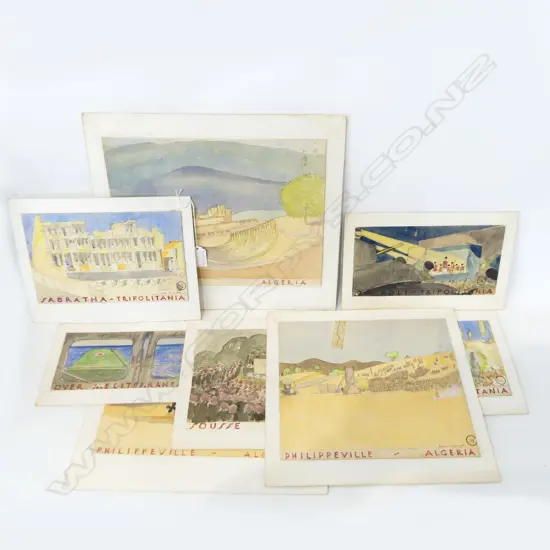 6 WATER COLOURS OF NTH AFRICA WAR YEARS & 3 JAPANESE UKIYO-E ART BY JACK HILLIER. ALL MOUNTED