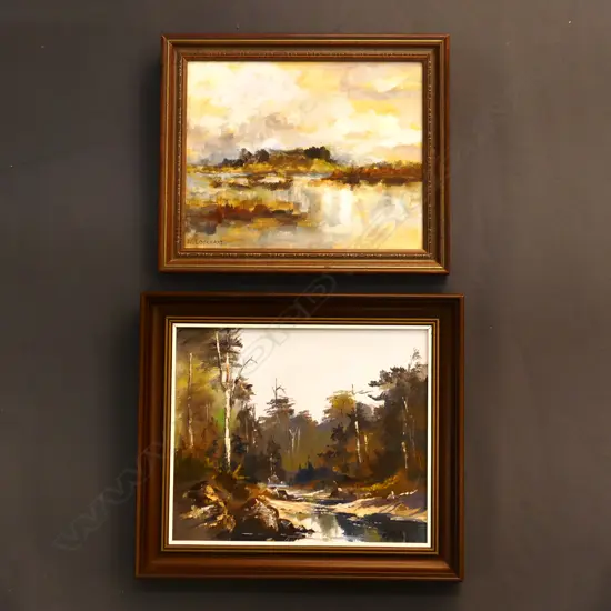 2 SML OIL ON BOARD LANDSCAPES; CHARLES MCKENZIE 'WEST COAST CREEK' 240x290mm, N. LOCKHART 'TAHUNA BIRD SANCTUARY' 1983 