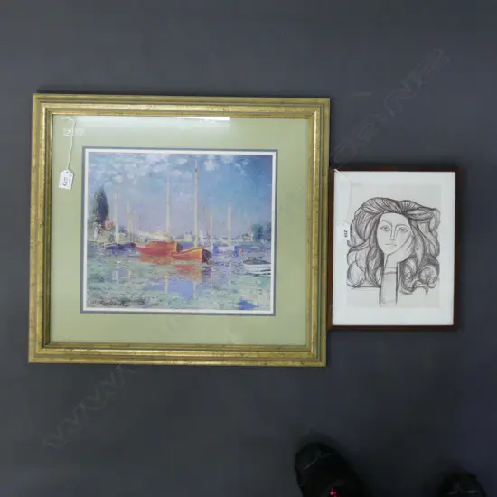 2 ART PRINTS; PICASSO PORTRAIT OF FRANCOISE 240x180mm MONET BOATS 310x365mm 
