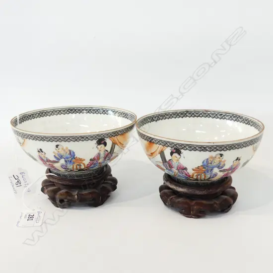 HOLD TIL HEAR FROM VENDOR ASK HAMISH PAIR OF CHINESE EGG SHALL PORCELAIN FAMILLE ROSE BOWLS WITH STANDS D 130 MM