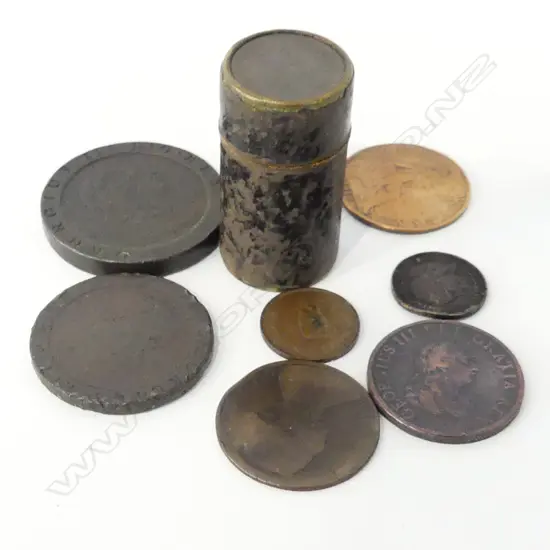 8 OLD COINS INCL. 1797 CARTWHEEL PENNY + COIN CASE