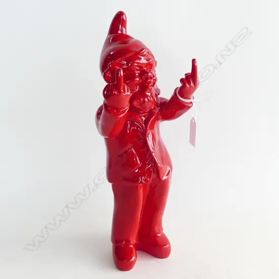 RED RESIN GNOME PULLING BOTH FINGERS H.330mm