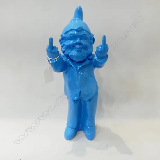 BLUE RESIN GNOME PULLING BOTH FINGERS (1 REPAIRED) H.320mm