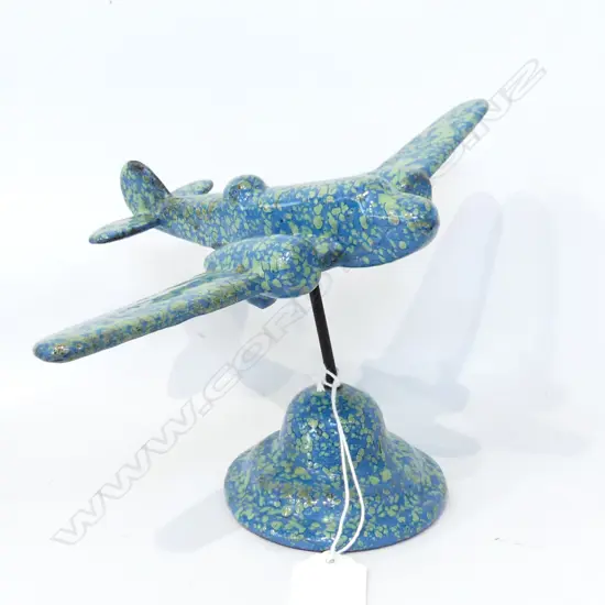 ART DECO ENAMELLED CAST IRON AEROPLANE ON STAND W.225mm