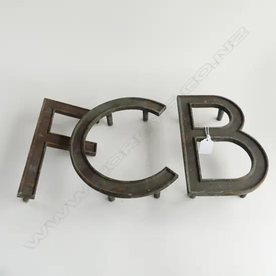 3 VINTAGE BRONZE SIGN LETTERS; C, F & B H.230mm
