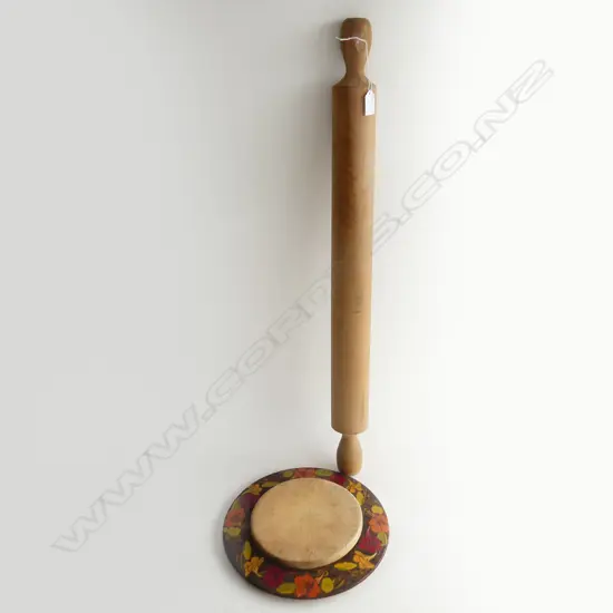 EXTRA LG WOODEN ROLLING PIN L.800mm + FOLK ART POKERWORK NASTURTIUMS BREAD BOARD 290mm dia 