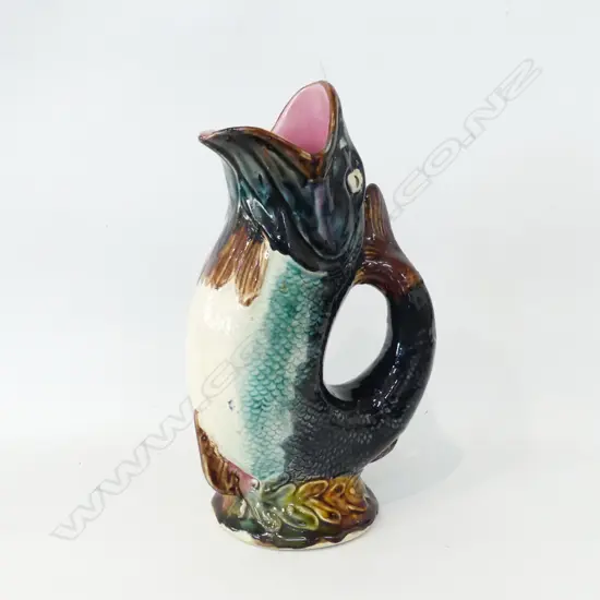 ANTIQUE MAJOLICA FISH JUG H.270mm