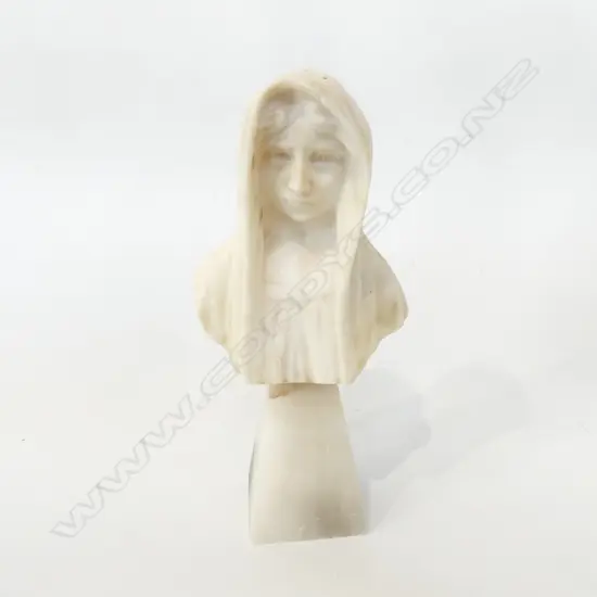 ALABASTER BUST;  VEILED YOUNG WOMAN H.230mm