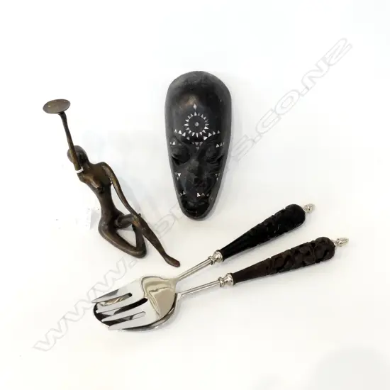 BRONZE ABSTRACT NUDE SCULPTURE H.190mm + PR SERVERS + INLAID AFRICAN MASK H.200mm