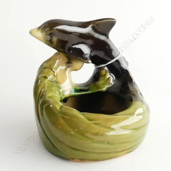 GLAZED ASH TRAY w. DOLPHIN H.130mm