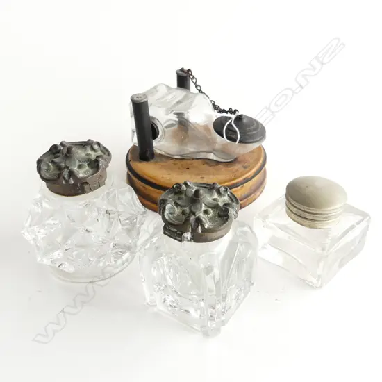 4 VINTAGE GLASS INK BOTTLES