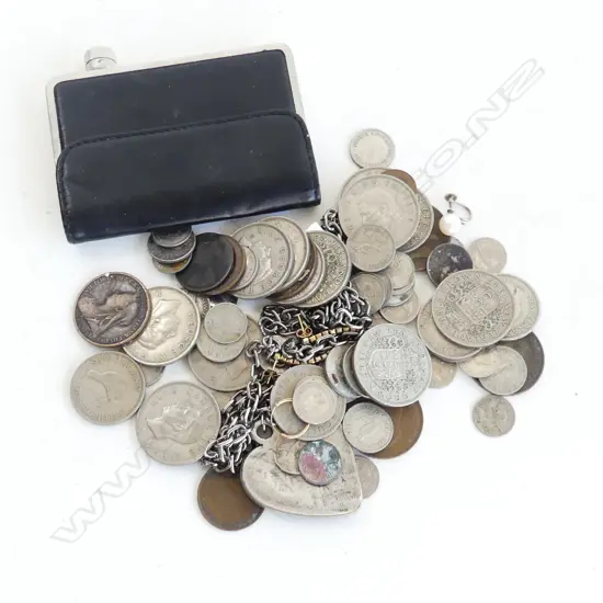 ASST. WORLD COINS ETC, 9CT WHITE GOLD PEARL EARRING, PR PASTE EARRINGS w. 9CT BUTTERLIES