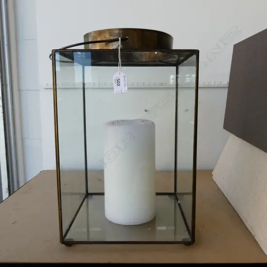 X LG COPPER & GLASS HURRICANE LAMP WITH CANDLE H. 400MM