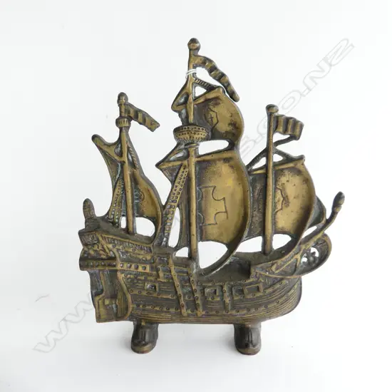 BRASS GALLEON BATTLE SHIP DOOR STOP H.290mm