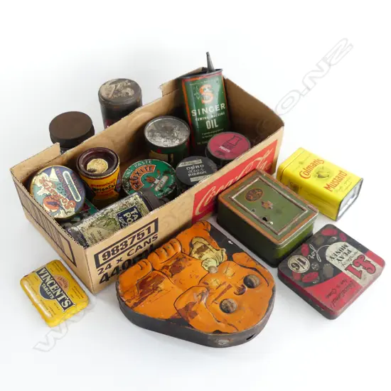 LOT ASST COLLECTIBLE TINS WITH MONEY BOX