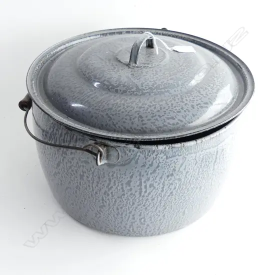 LG GRANITEWARE ENAMEL LIDDED CAULDRON POT w. INTERIOR STAND 360mm dia