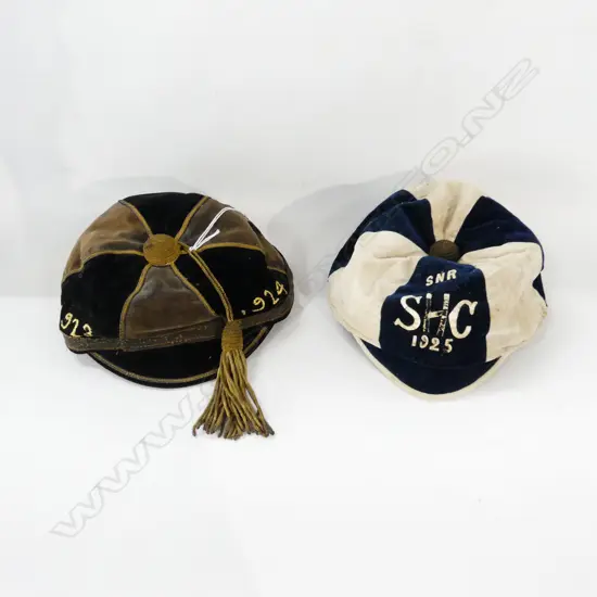 2 EARLY 20thC VELVET SPORTING CAPS; 'SNR SHC 1925' & '1922-1924'