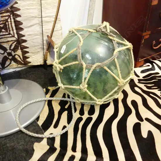 OLD GLASS FISHING FLOAT WITH NETTING DIA 400MM