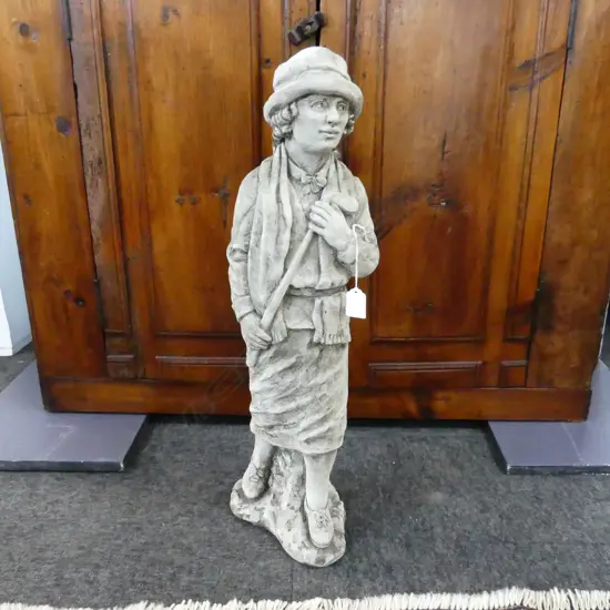 CONCRETE GARDEN STATUE  FEMALE GOLFER H.630mm