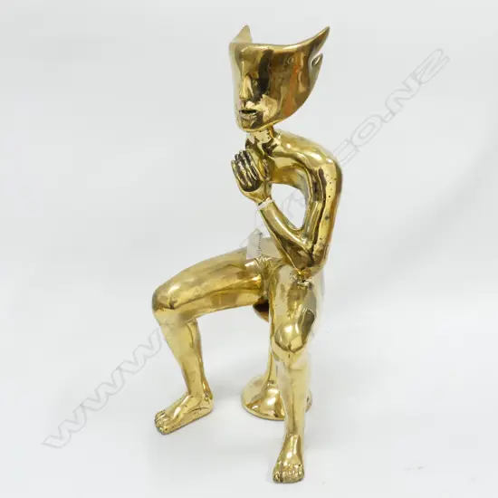 POLISHED BRONZE ABSTRACT MASKED FIGURE H.490mm