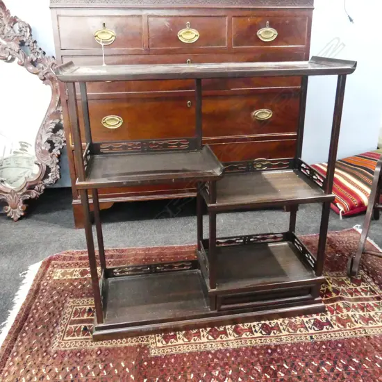 VINTAGE JAPANESE ROSEWOOD COLLECTOR'S DISPLAY SHELF UNIT H.780mm.