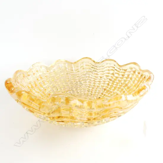 HEAVY PRESSED AMBER GLASS DECO LIGHT SHADE 380mm dia minor rim chips