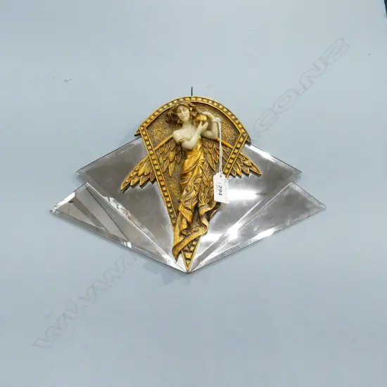 ART DECO STYLE MIRROR w. GOLD RESIN FIGURE (chip) 220x330mm