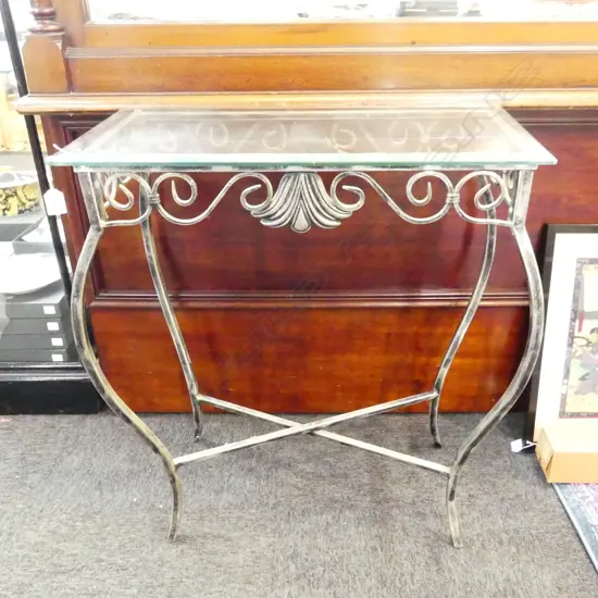 FRENCH STYLE METAL HALL TABLE w. GLASS TOP 660x330x750mm