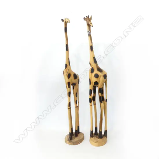 PR CARVED WOODEN GIRAFFES, H. 1100 & 1070MM