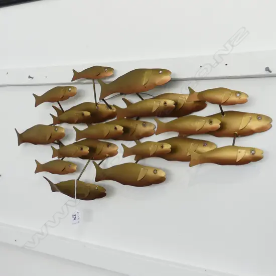 GOLD METAL SCHOOL OF FISH ARTWORK 320x700mm