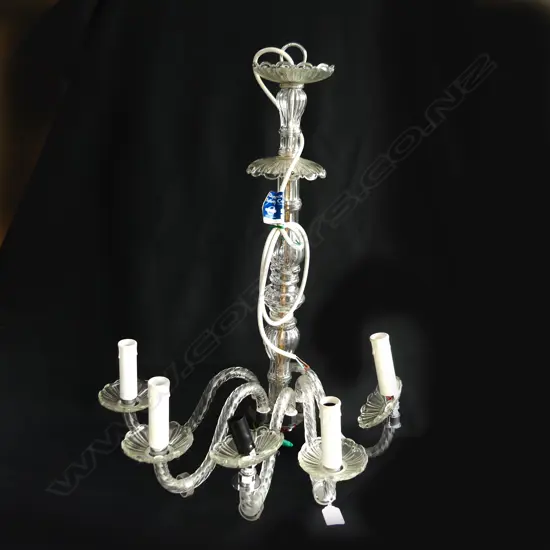 5 LIGHT CLEAR GLASS CHANDELIER H.600mm (req. attention)
