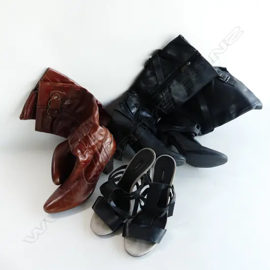 2 PRS LADY'S BOOTS (brown size 37 & black) + PR 'MANGO' HIGH HEEL size 38 SHOES