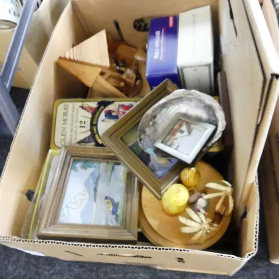 BOX LOT 2 WOODEN MUSICAL BOXES (NATIVITY & DESERT SCENE AF) + ASST. GERMAN XMAS ITEMS, ETC