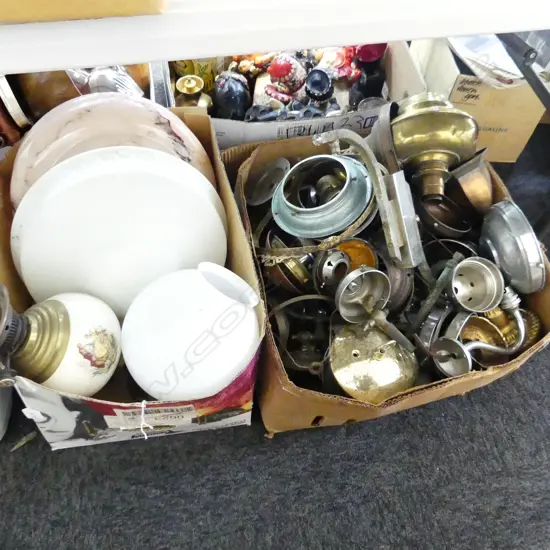 TWO BOX LOTS ASST. VINTAGE GLASS LIGHT SHADE FITTINGS