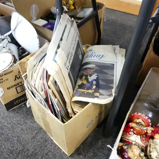 BOX LOT ASST. ROYAL EPHEMERA; MAGAZINES, NEWSPAPERS ETC INCL. 2 EDWARD VII CORONATION SOUVENIR CERTIFICATES