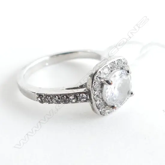 SILVER? SET SQUARE SYNTHETIC WHITE STONES