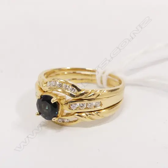 18CT SAPPHIRE/DIAMOND DOUBLE RINGS 5.3 GMS TOTAL SIZE O