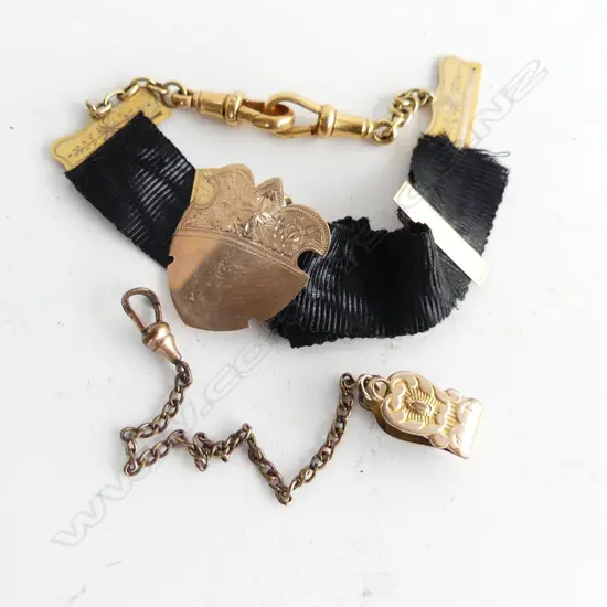 9CT WATCH CHAIN w. PLATED CLIPS + GP SPECTACLE CHAIN