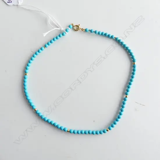 18CT & TURQUOISE BEAD NECKLACE L.350mm