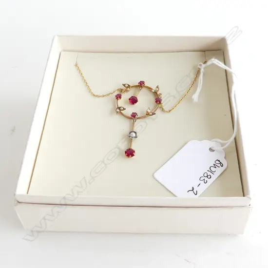 EDWARDIAN 9CT GOLD PEARL AND GEMSTONE SET PENDANT AND CHAIN