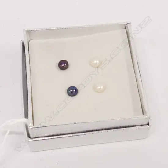 CULTURED PEARL 6mm STUD EARRINGS SET (2 PRS) BOXED