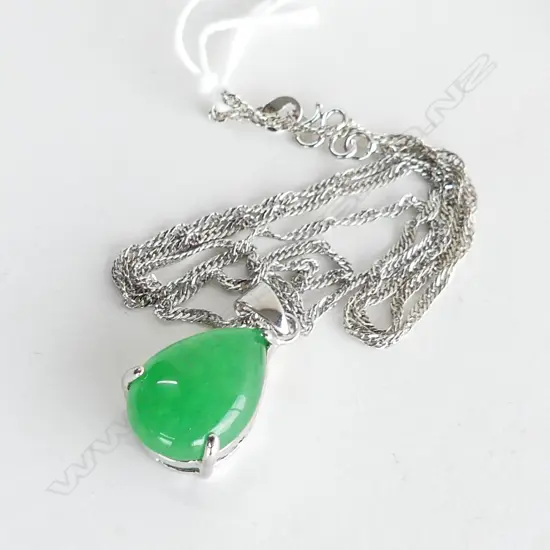 JADEITE ? & SILVER ? SET PENDANT & 18CT PLATED CHAIN