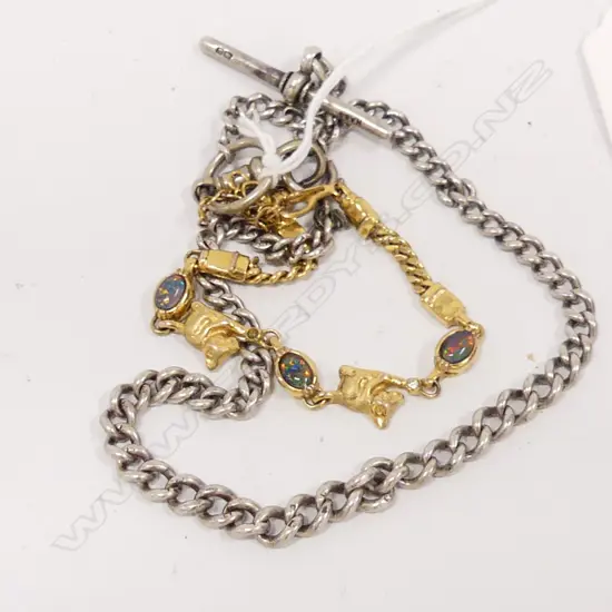 STG SILVER FOB CHAIN 23.8 GRAMS + GP FAUX OPAL BRACELET