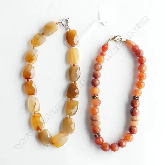 2 ORANGE AGATE NECLACES 1 w. STG CLASP 