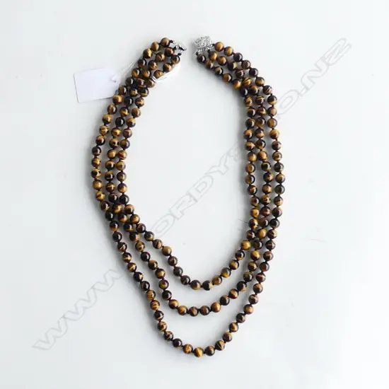 TIGERS EYE 3 STRAND BEAD NECKLACE w.470mm