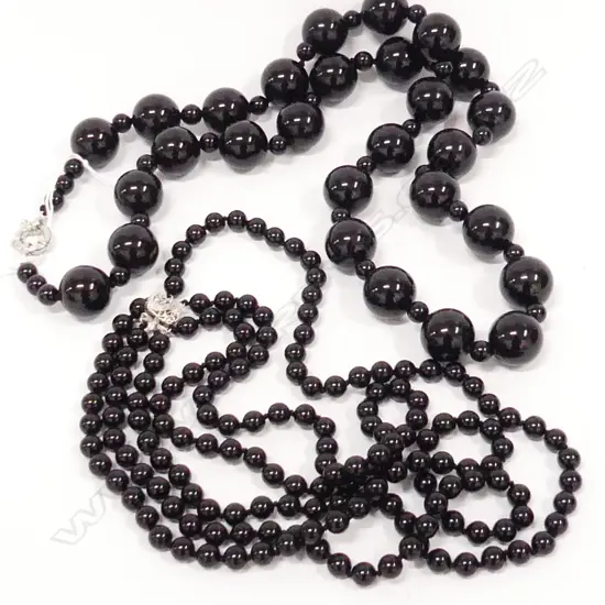 2 BLACK GLASS BEAD NECKLACES