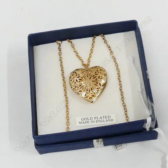 OPENWORK GOLD PLATED HEART LOCKET ON CHAIN - MADE IN ENGLAND - IN BOX