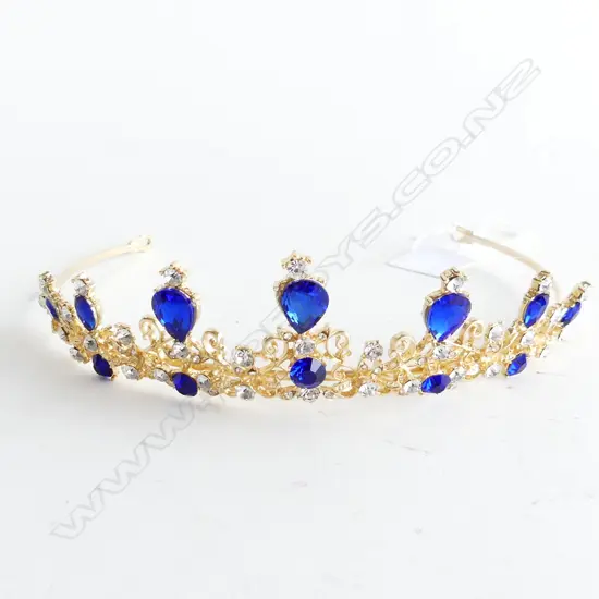STUNNING SYNTHETIC SAPPHIRE & DIAMOND GOLD PLATED TIARA